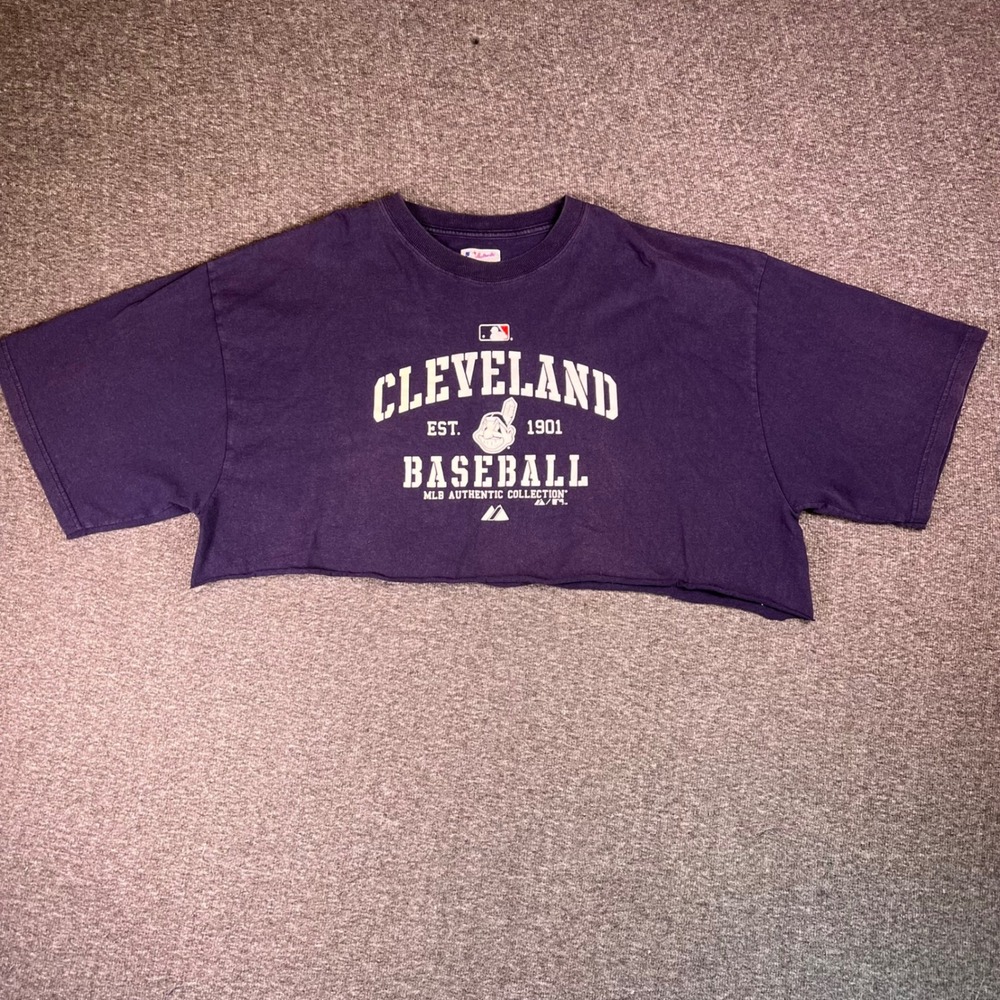 Vintage Cleveland Baseball Indians Crop Top Majestic Purple MLB Authentic XL